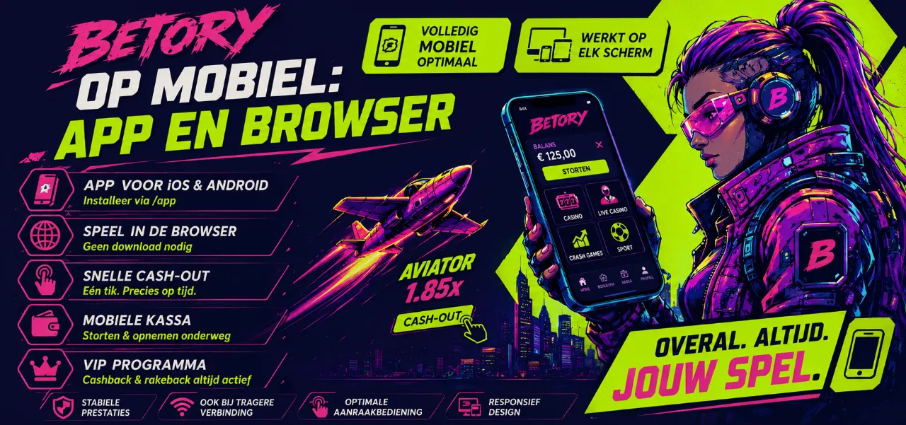 Mobiele app en browserversie van Betory op smartphone